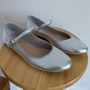 Metallic Silver Mary Jane Flats